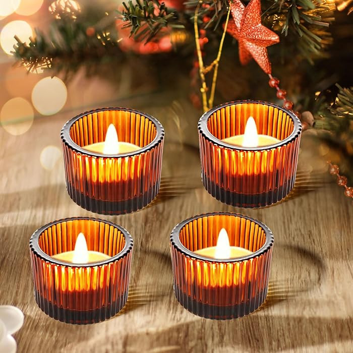 JOYIT Amber Votive Candle Holders Bulk Set of 4, Tealight Candle Holder for Wedding Table Centerp... | Amazon (US)