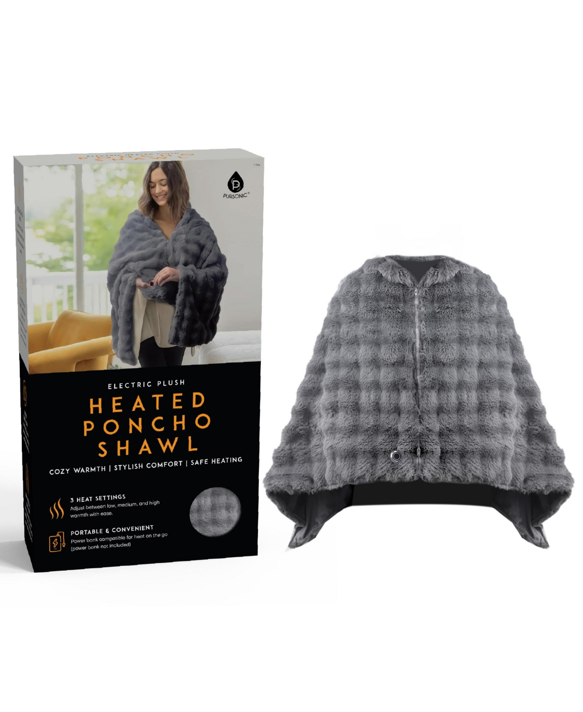 Pursonic Electric Plush Heated Poncho Shawl - Grey | Macy's