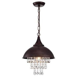 1-Light Rustic Antique Copper Dome Modern Farmhouse Pendant with Hanging Crystals | The Home Depot