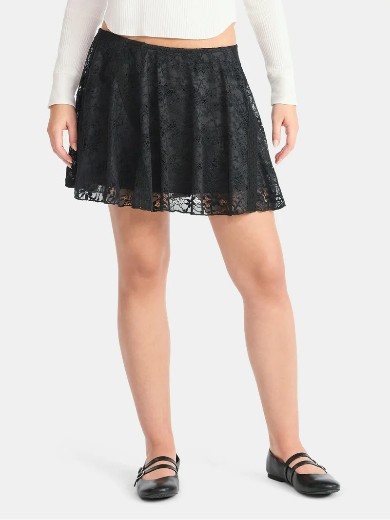 No Boundaries Lace Flouncy Mini Skirt, Women's | Walmart (US)