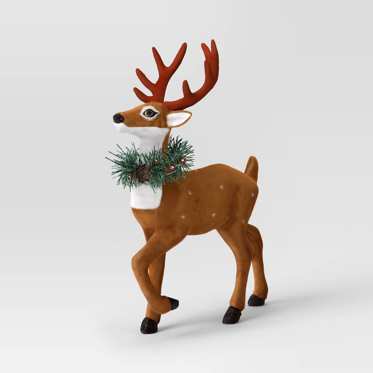 Flocked Standing Deer with Faux Greenery Christmas Animal Figurine - Wondershop™ Brown | Target