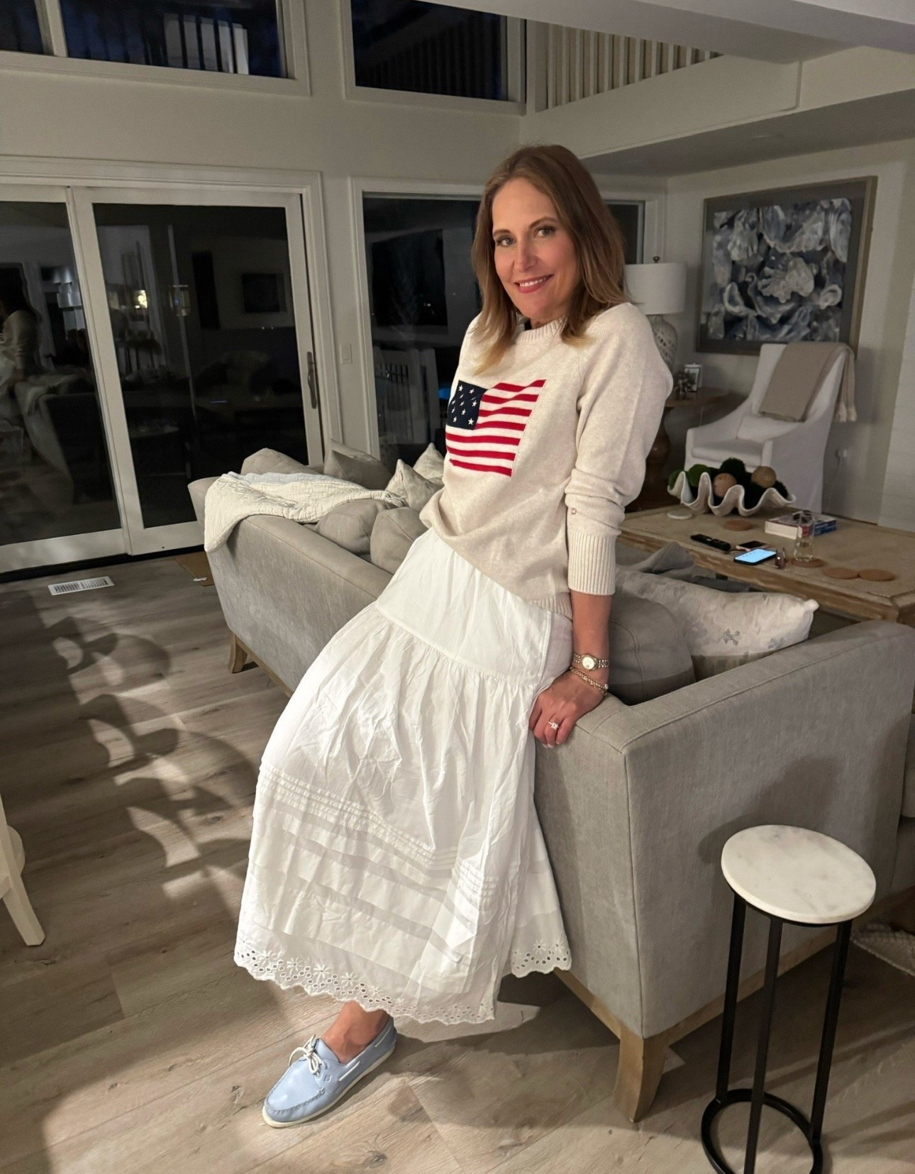 Our favorite sweater from Lands’ End! Paired with a white maxi skirt and powder blue boat shoes! Perfect for the 4th of July!

#LTKStyleTip #LTKSeasonal #LTKOver40