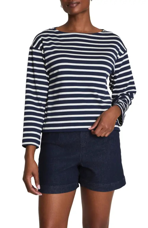 SPANX® Cool Cotton Top in Navy Yacht Stripe at Nordstrom, Size Large | Nordstrom