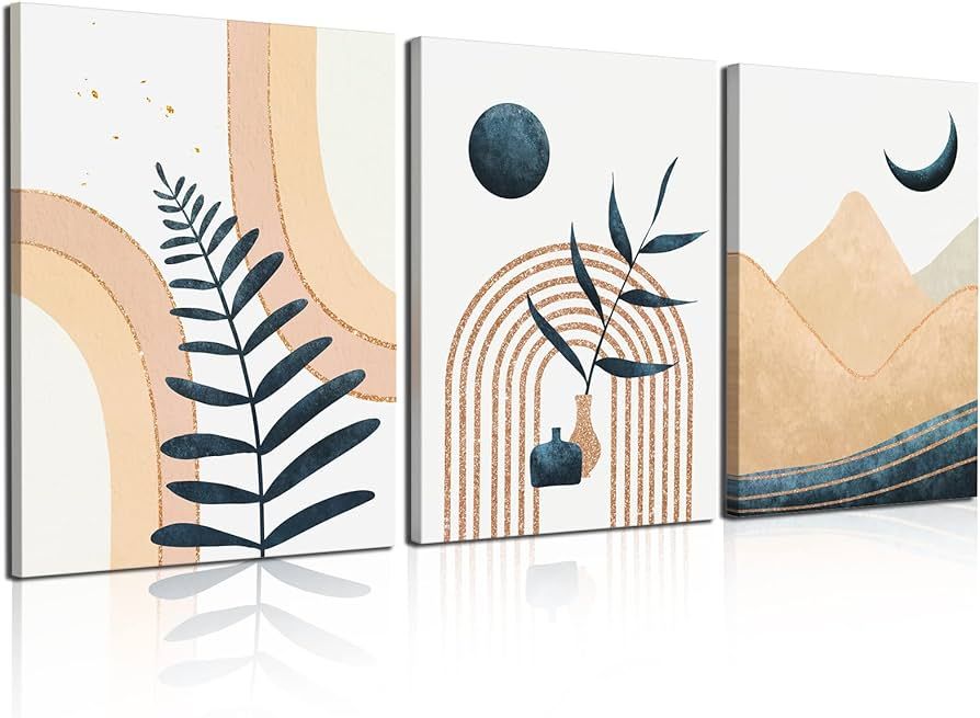 Gisipameis Boho Wall Art Set of 3, Mid Century Modern Wall Art Framed Canvas Print 12"x16" Minima... | Amazon (US)
