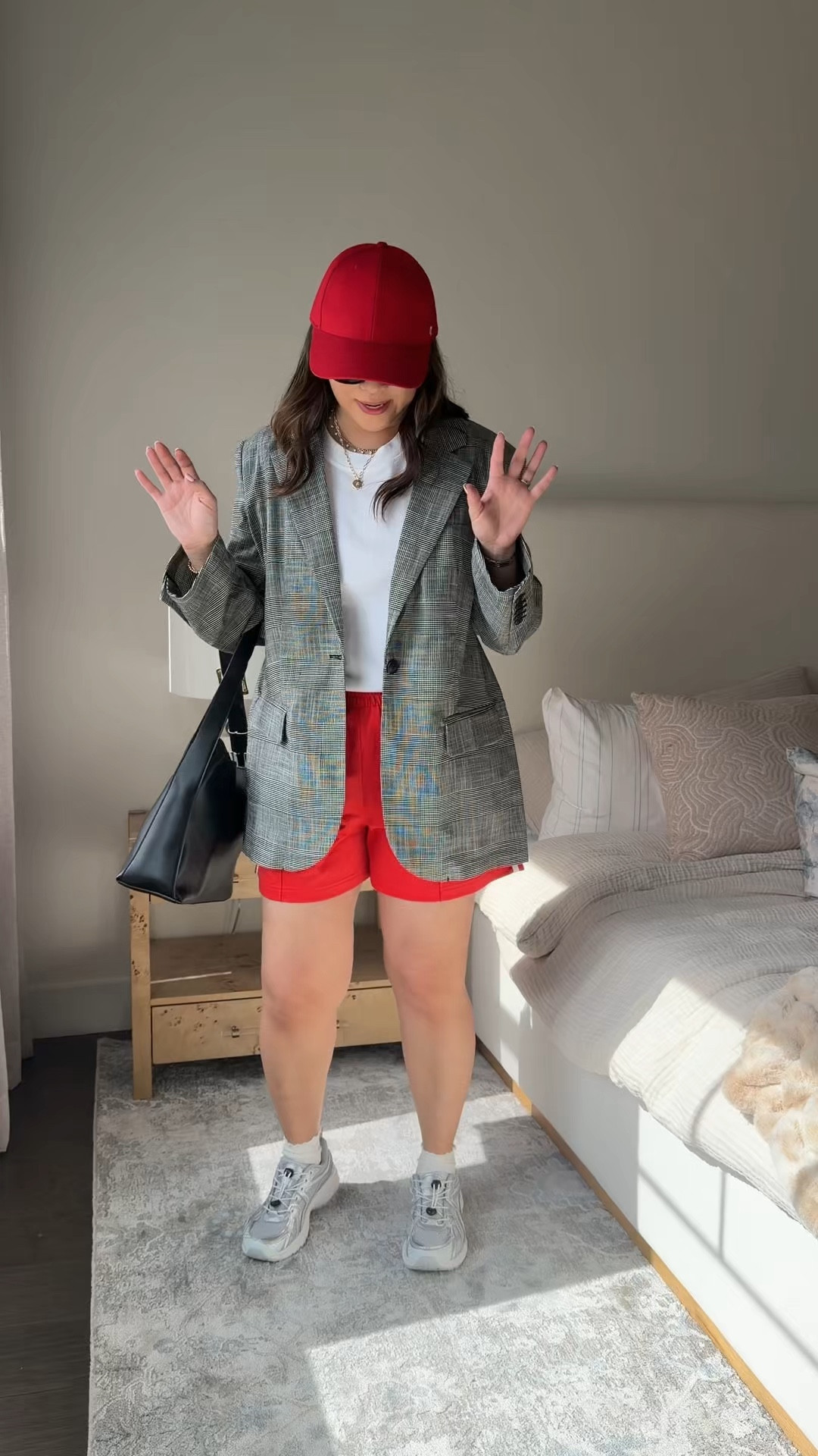 Tee: Small
Blazer: Medium
Shorts: Medium 