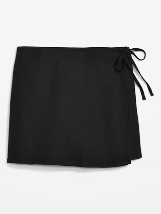 High-Waisted Linen-Blend Wrap-Front Mini Skort | Old Navy (US)