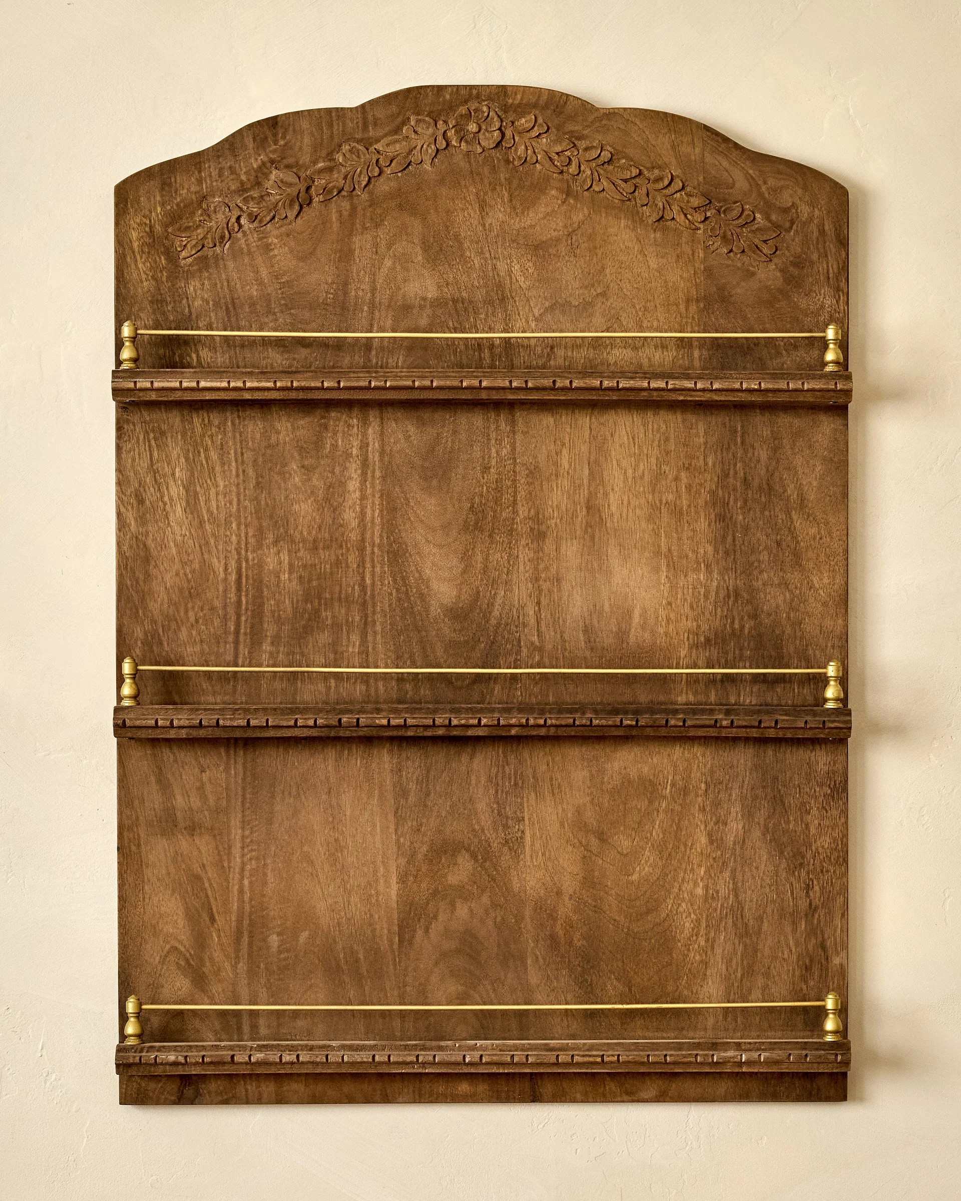 Gloria Carved Wood and Brass Display Shelf | Magnolia