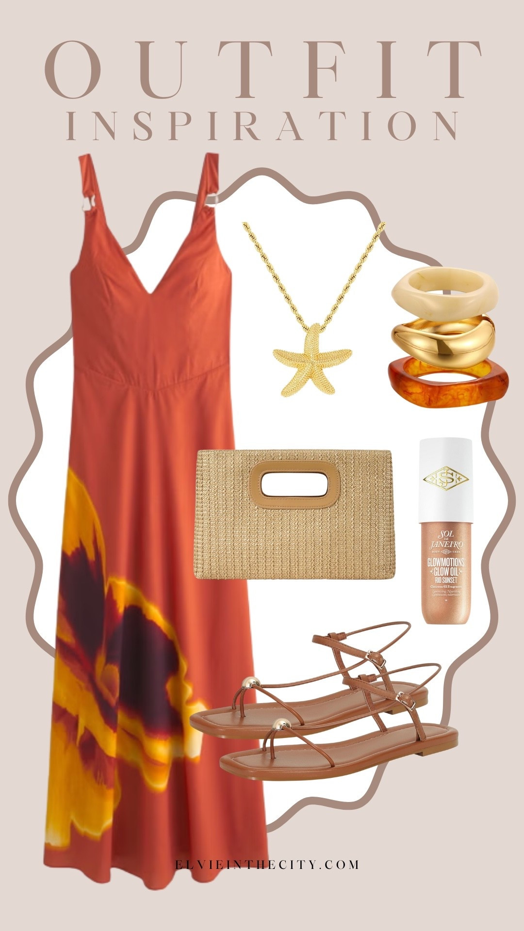 This outfit is perfect for your next vacation, and includes a maxi dress, starfish necklace, bracelet stack, a clutch purse, strappy neutral sandals, and Sol De Janeiro glow body oil.

Ootd, vacation outfit, resort wear, cruise outfit, fashion over 40, over 50 style, affordable fashion 

#LTKootd #LTKFindsUnder50 #LTKOver40
