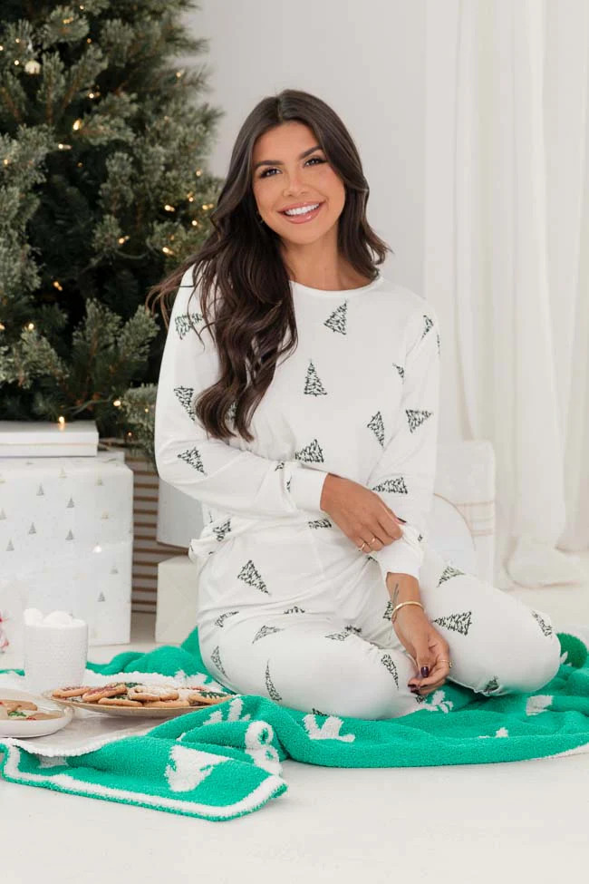 Merry All The Way Cream Christmas Tree Print Pajama Top | Pink Lily