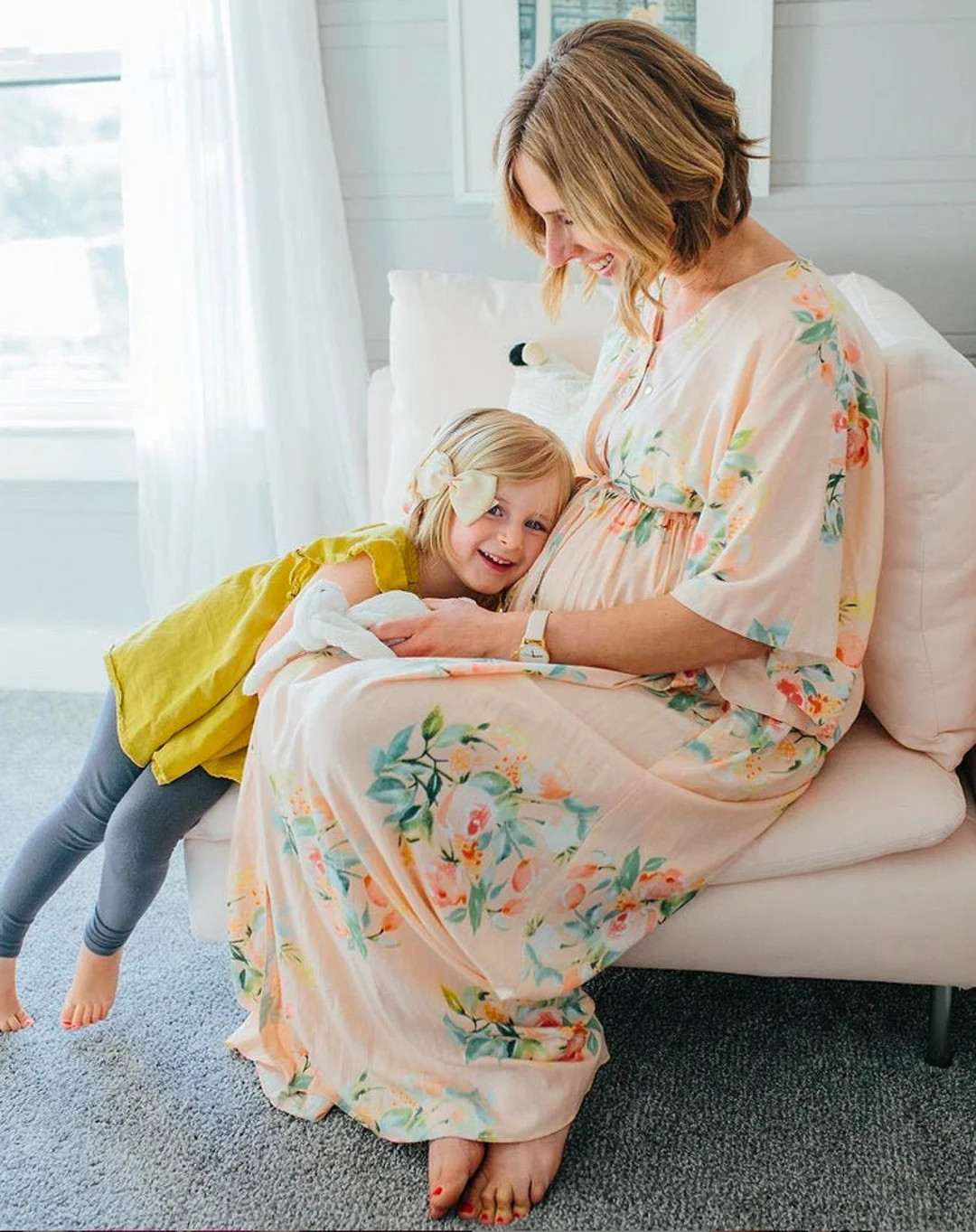 Blush Front Buttoned Empire Waist Dress |butterfly Sleeve Maternity Kaftan | Maxi Pregnancy Frien... | Etsy (Global)