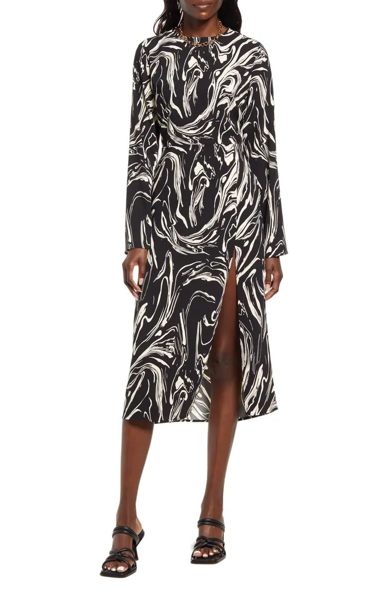 Marbled Long Sleeve Midi DressOPEN EDIT | Nordstrom