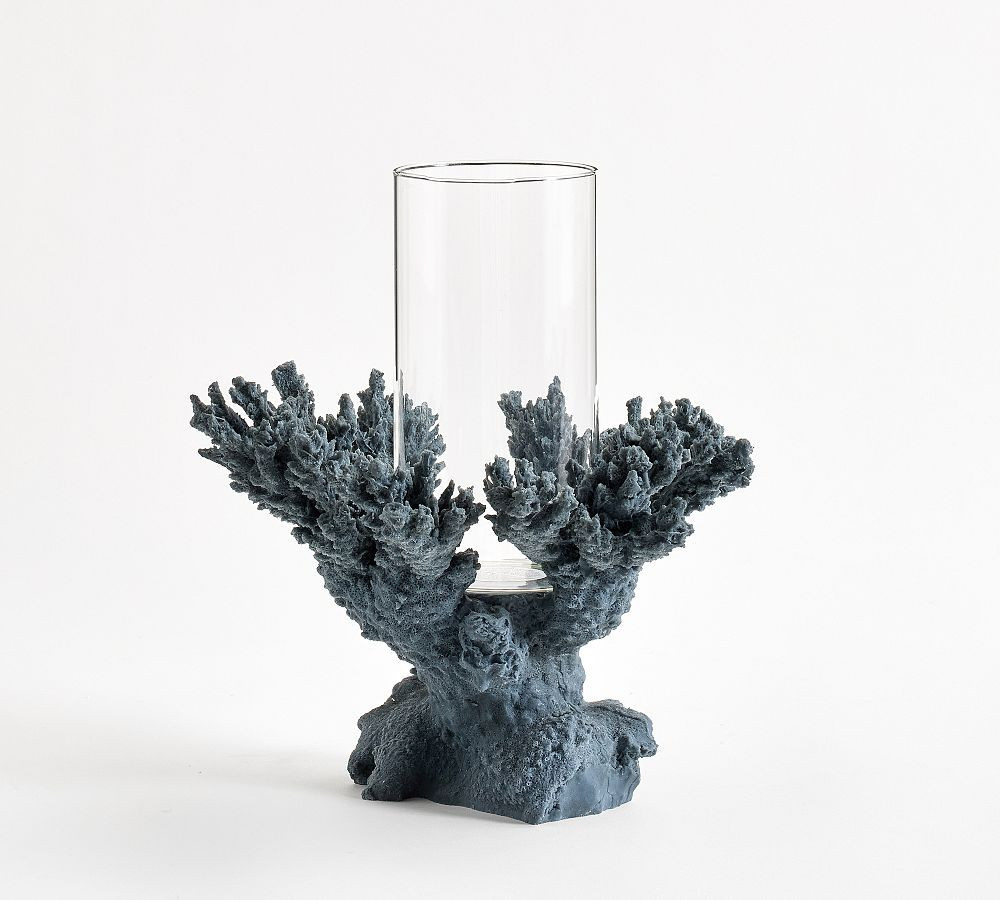 Coral Candleholders: Indigo: Hurricane | Pottery Barn (US)