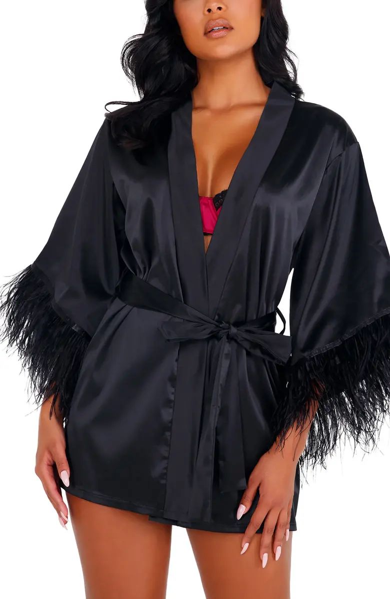 Roma Confidential Ostrich Feather Satin Robe | Nordstrom | Nordstrom