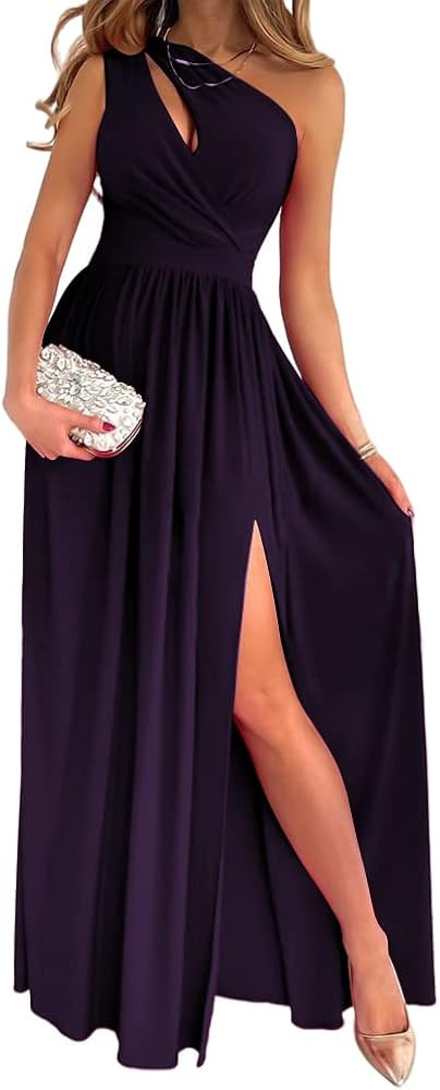 LYANER Women's One Shoulder Dark Deep Purple Dress Long Purple Maxi Dress Purple Wedding Guest Dress | Amazon (US)
