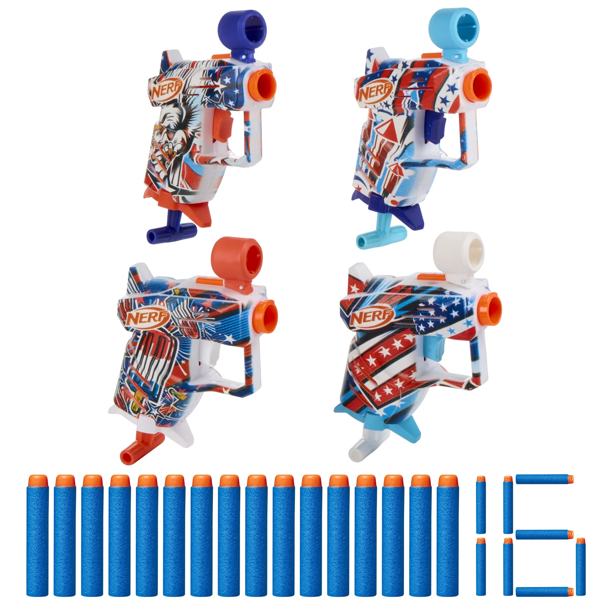 Nerf Elite Freedom Frenzy Red, White & Blue Blaster 4-Pack, 16 Nerf Elite Foam Darts, 8+ | Walmart (US)