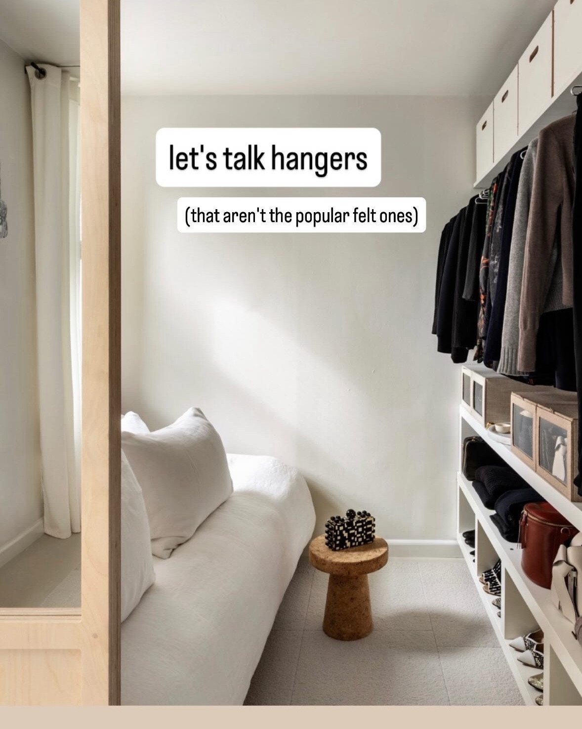 every organizer says you should have matching hangers. i agree in theory but not in execution. i have 4 different types in my dressing area and they're not the dreaded slim felt hangers.

i know many of you love felt hangers and that's fine, don't come for me, and while i have many clients who use them, they're not for me. i've also noticed people with mostly cotton tops generally don't like them either because with the felt causes friction and it can be hard to get your shirt on the hanger nicely.

and yes, the padded canvas take up more room but my clothes love them. and they're way prettier than the felt 🤍

a detail you might not notice, the reason all these hangers look nice together is the neck of the hangers are all the same which gives the illusion they're all the same hanger as not to add any visual clutter.

#LTKStyleTip #LTKHome
