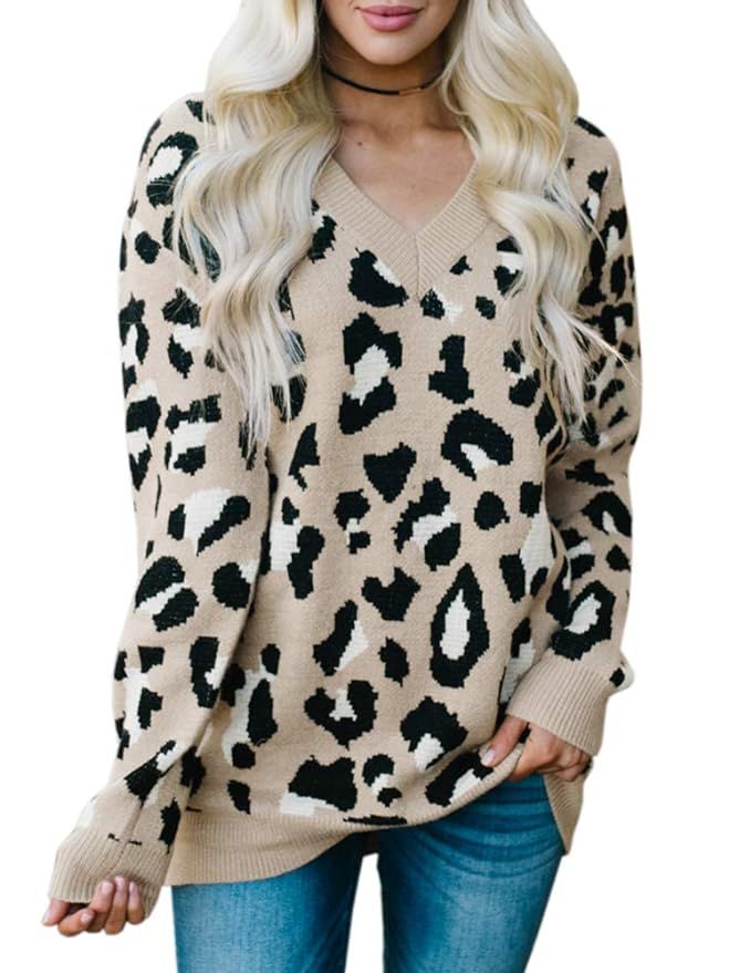 Tutorutor Womens Leopard Print Sweaters Oversized Casual Long Sleeve Boyfriend Chunky Loose Knitt... | Amazon (US)