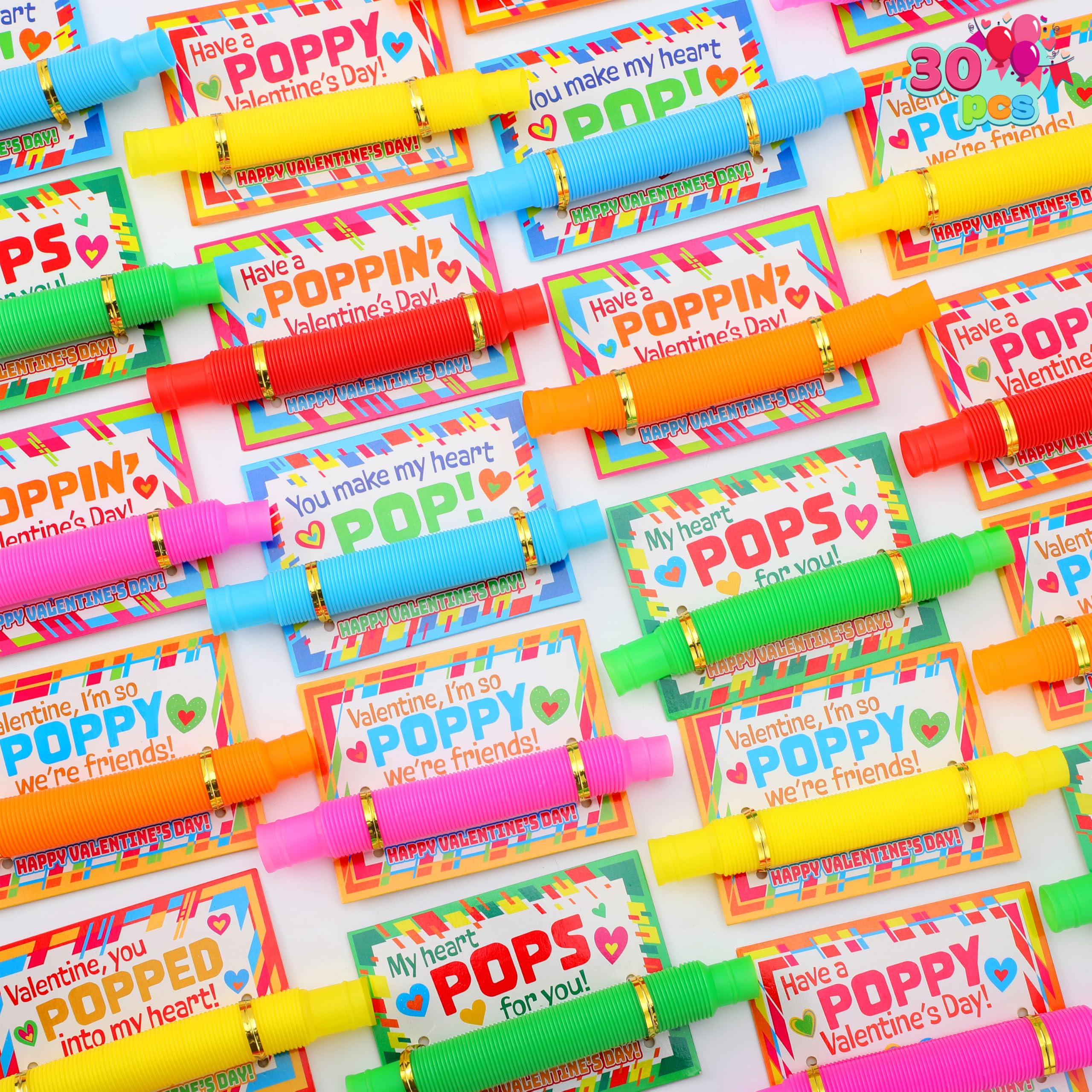 JOYIN 30 Packs Valentines Day Pop Tubes Fidget Toys for Kids, Stretchy Tube Stress Relief Fidget ... | Amazon (US)