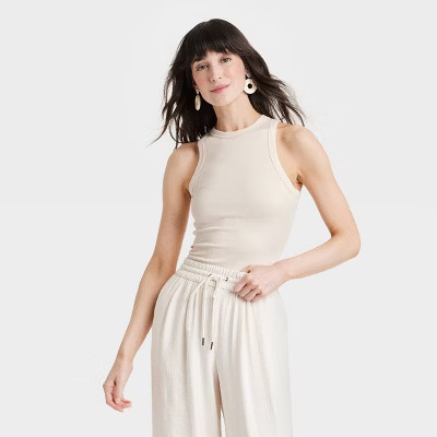 Women's Ribbed Tank Top - A New Day™ Cream M: Cotton Modal Blend, Lightweight Sleeveless Pullover, Crew Neck, Standard Fit | Target