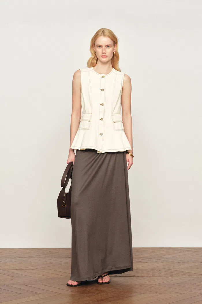Lily White Sleeveless Vest Top in Cotton Denim | Fabrique