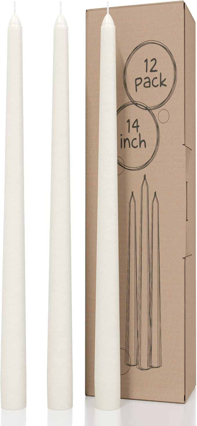 CANDWAX Ivory Taper Candles 14 inch Dripless - Set of 12 Tapered Candles Ideal as Dinner Candles ... | Amazon (US)