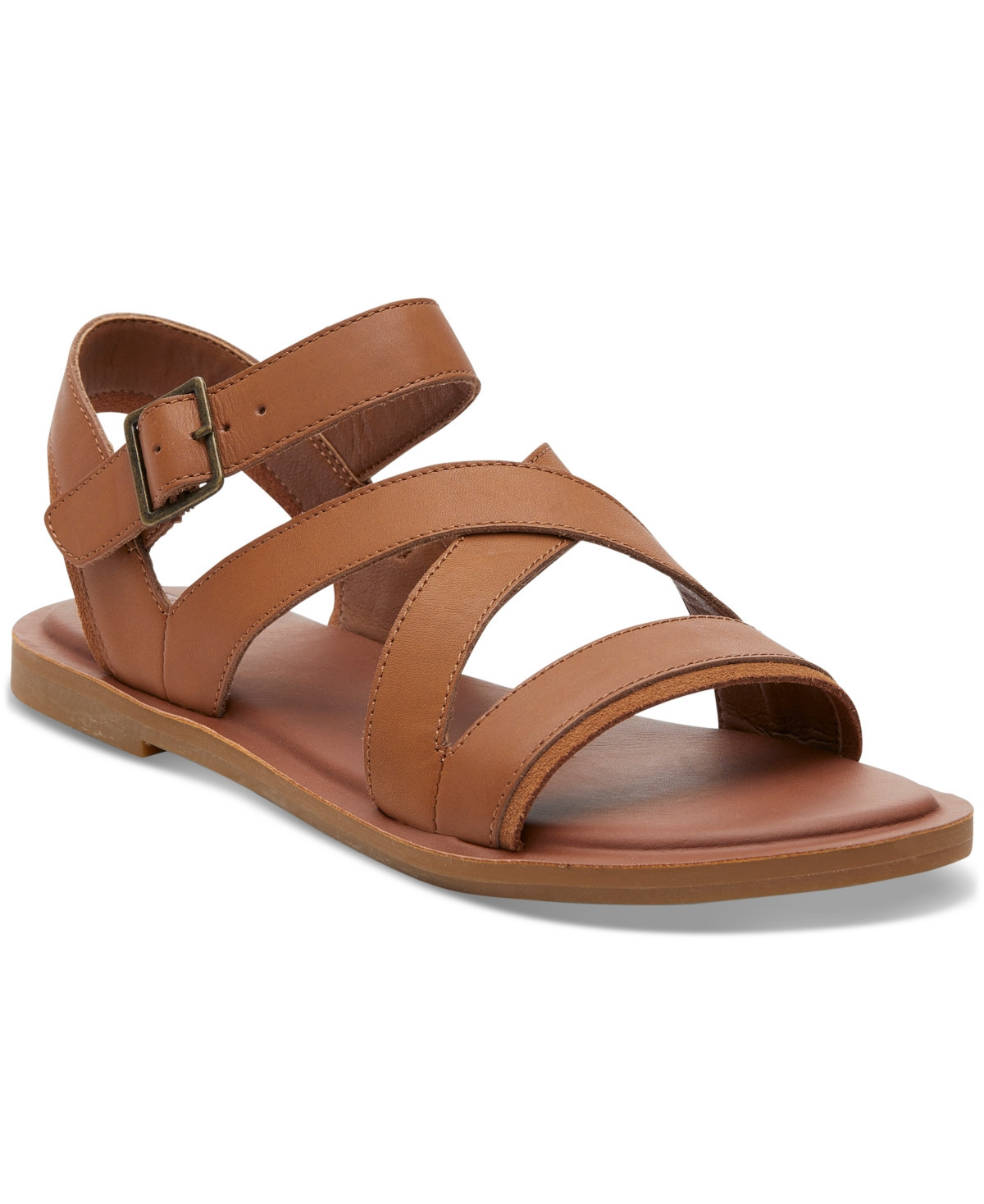 Toms Women's Sloane Strappy Side-Buckle Flat Sandals - Tan Leather | Macy's