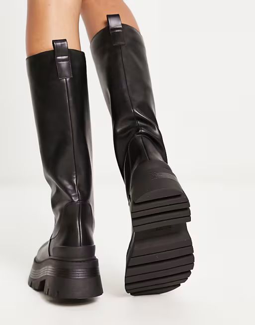 Pull&Bear platform knee-high boots in black | ASOS (Global)