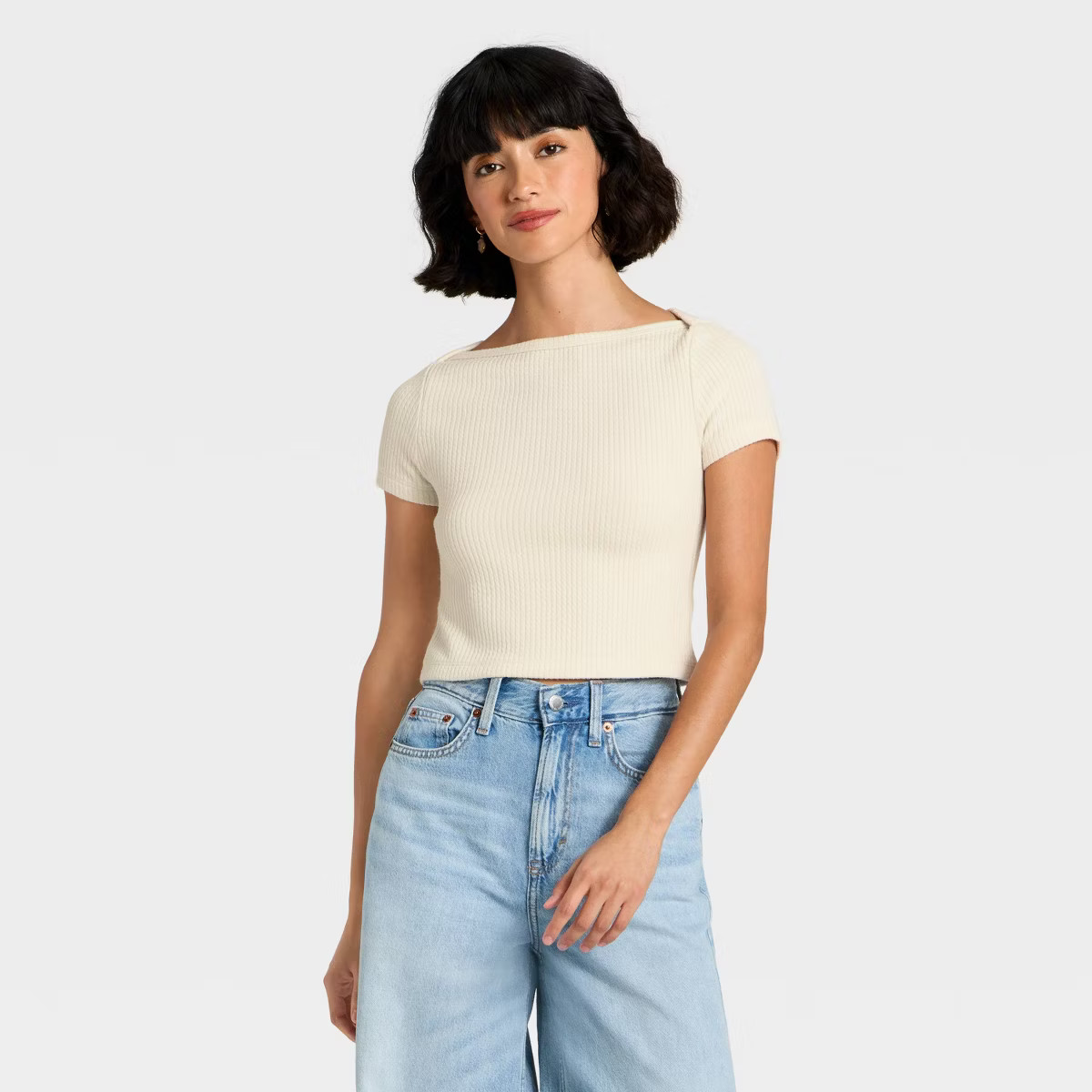 Women's Slim Fit Short Sleeve Boat Neck Ribbed T-Shirt - Universal Thread™ | Target