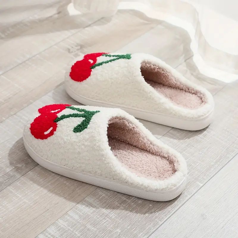 Cute Big Cherry Pattern Fuzzy Slippers, Closed Toe Plush House Bedroom Shoes, Cozy & Warm Home Sl... | Temu Affiliate Program