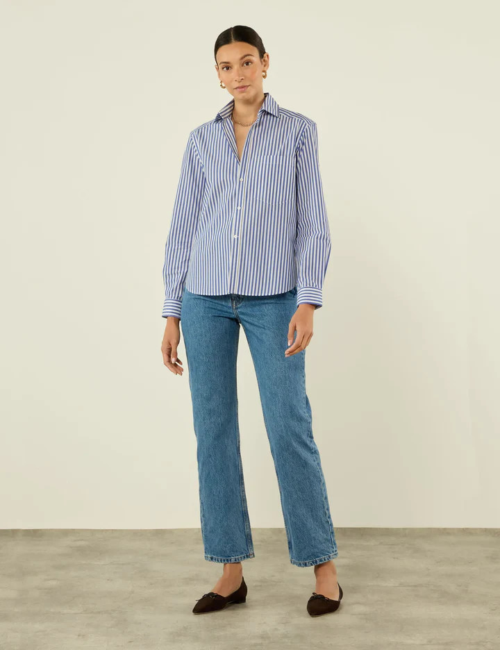 The Classic: Fine Poplin, Royal Blue Stripe | With Nothing Underneath