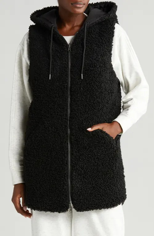 Zella Cozy Insulated Hooded Faux Shearling Reversible Vest in Black at Nordstrom, Size X-Small | Nordstrom