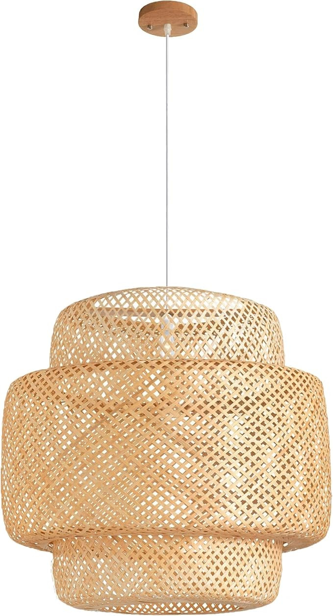DANGGEOI Bamboo Pendant Light Fixtures, Natural Material Bamboo Chandelier with Wood Canopy, Hand... | Amazon (US)