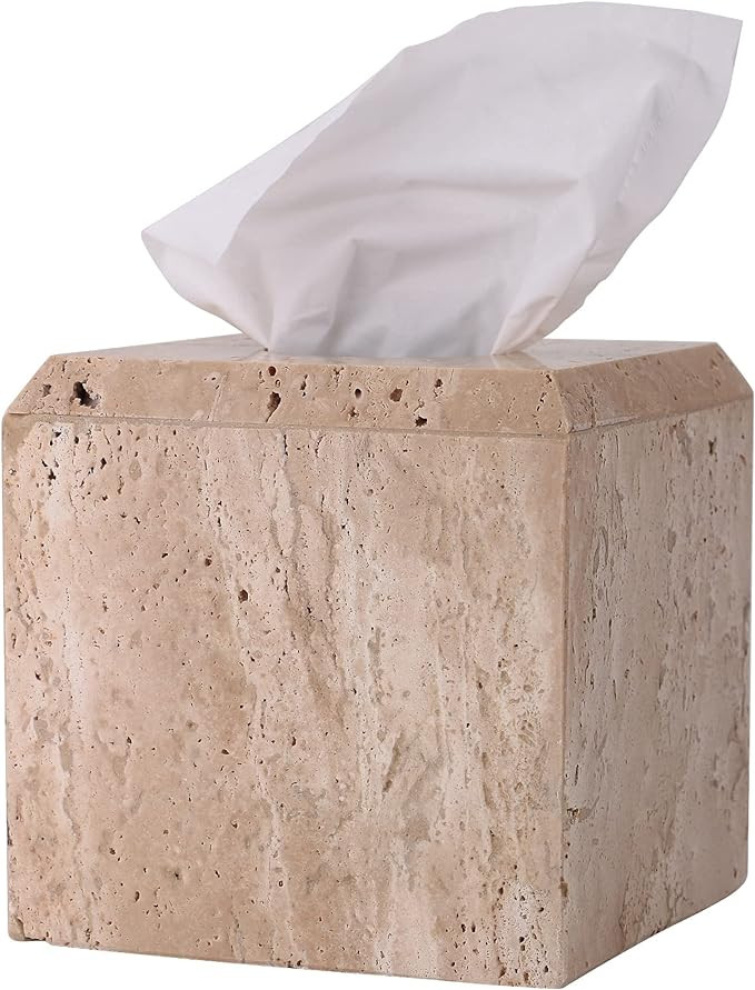 WORHE Tissue Box Cover Italy Natural Travertine Stone Heavy Duty Square Facial Toilet Paper Holde... | Amazon (US)