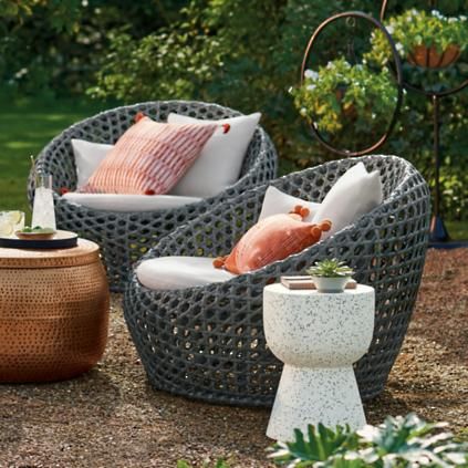 Mason Wicker Cocoon Chair, Set of Two | Grandin Road