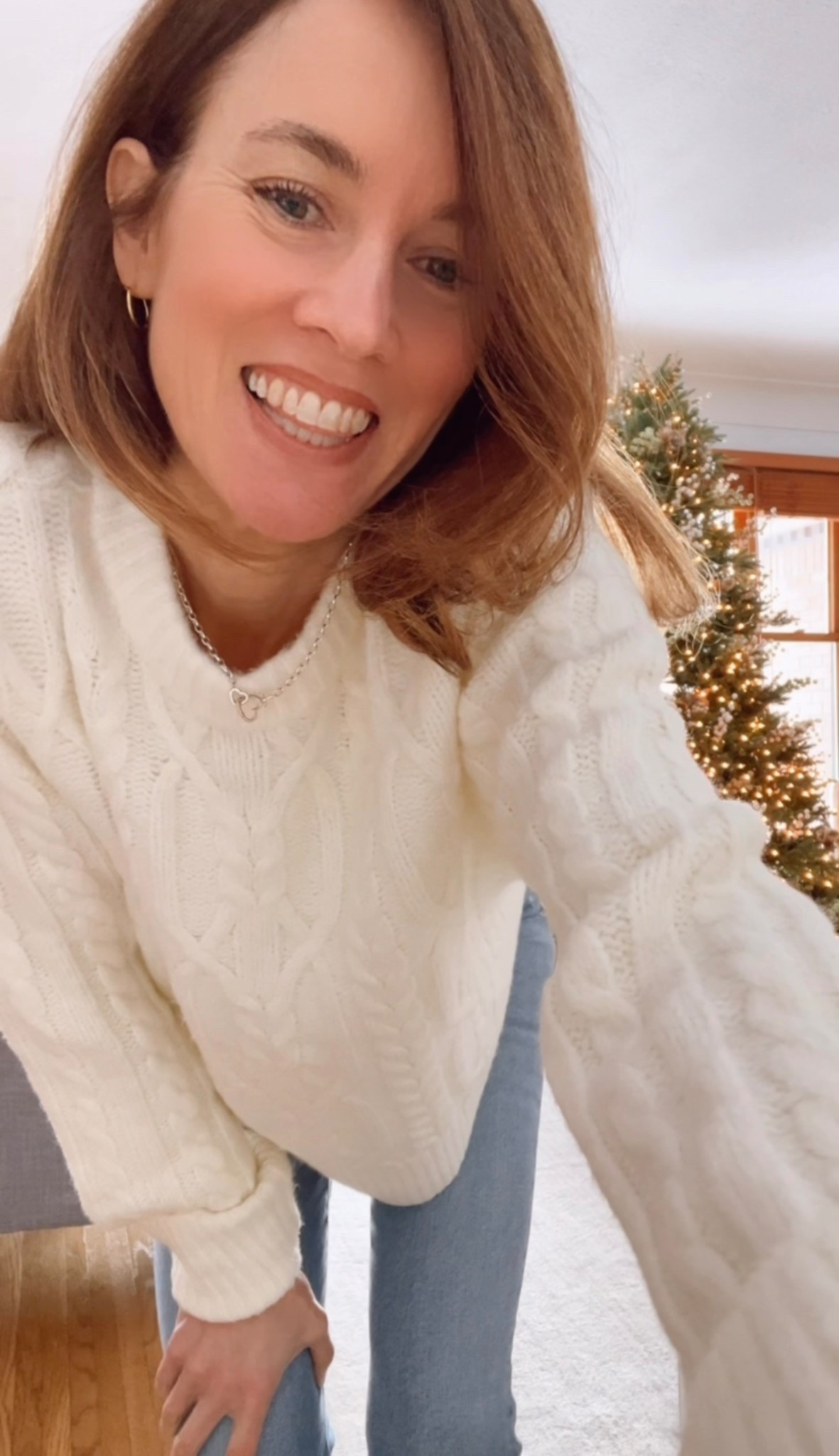 Abercrombie & Fitch cable knit crew neck sweater in winter white. Looking for the cutest and popular sweater - try this. #over40style 

#LTKSeasonal #LTKHoliday #LTKOver40