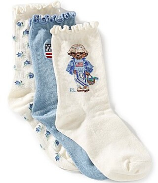 Polo Ralph Lauren Girls Blueberry Bear 3-Pack Socks - 4/7 | Dillard's