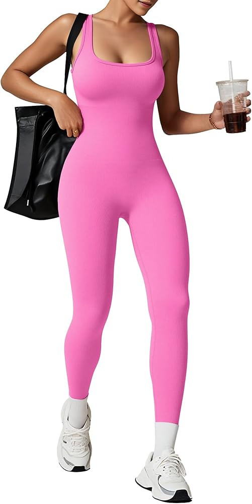 TrainingGirl One Piece Jumpsuits for Women Summer Workout Yoga Gym Rompers - Casual Cute Sleevele... | Amazon (US)