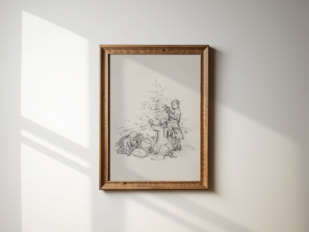 Cottagecore Winter Decor Downloadable Print Neutral Wall Art Vintage Christmas Tree Sketch Aesthe... | Etsy (US)
