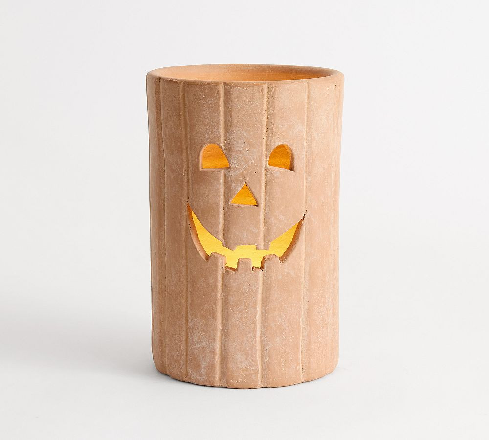 Terracotta Jack O'Lantern Hurricane Candle Holder | Pottery Barn (US)