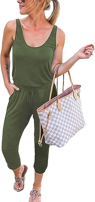 SAMAUD Women's Summer Tank Jumpsuit Casual Loose Sleeveless Beam Foot Elasitic Waist Jumpsuit Rom... | Amazon (US)