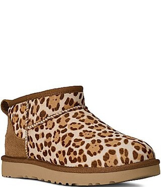 UGG Classic Ultra Mini Plains Leopard Cow Hair Booties - 7 | Dillard's