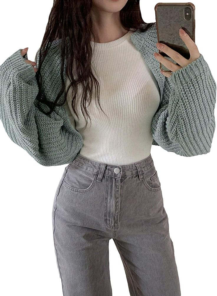 GORGLITTER Women's Long Sleeve Bolero Shrug Crop Cardigan Open Front Drop Shoulder Knit Sweater | Amazon (US)