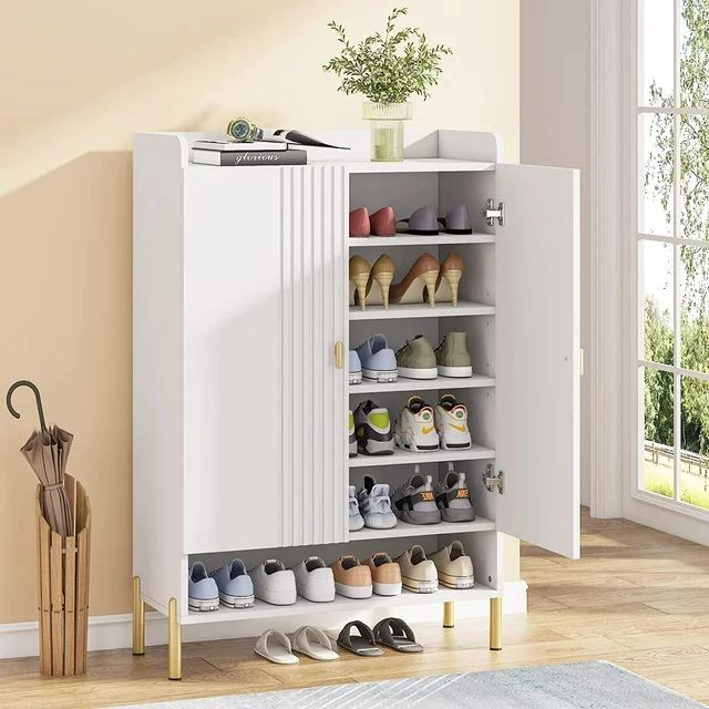 Tribesigns Shoe Cabinet, Slim 6-Tier Shoe Organizer Cabinet, Freestanding Wood Shoe Rack with Doo... | Walmart (US)