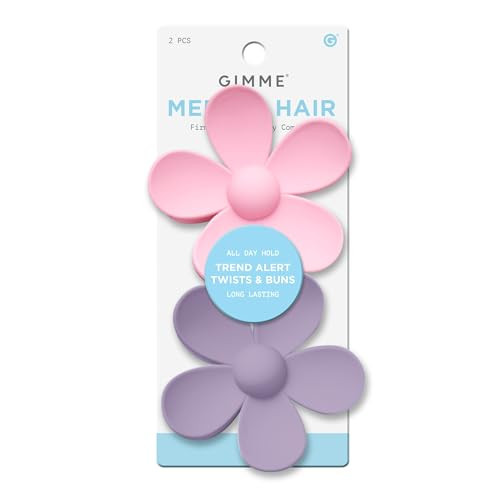 Gimme Beauty Medium Hair Clip - Flower Claw Clip Duo - Aesthetic Accessories for Women - Gentle-Grip Daisy Accessory with Non-Slip Finish - Colorful Claw Perfect for Long Hair - 2 Pack, Purple/Pink | Amazon (US)
