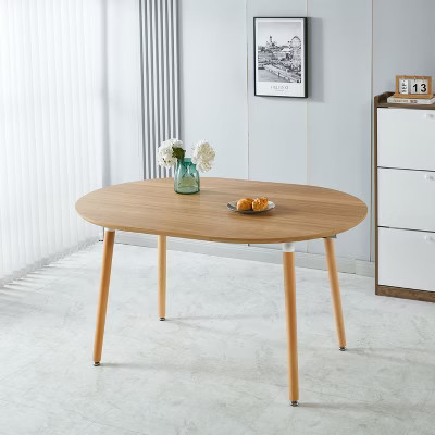 Okak Modern Wood Extensible Oval Dining Table with Sturdy Metal Legs,Minimalist Kitchen Dinner Table for Dining Room,Family Meals,Oak | Target