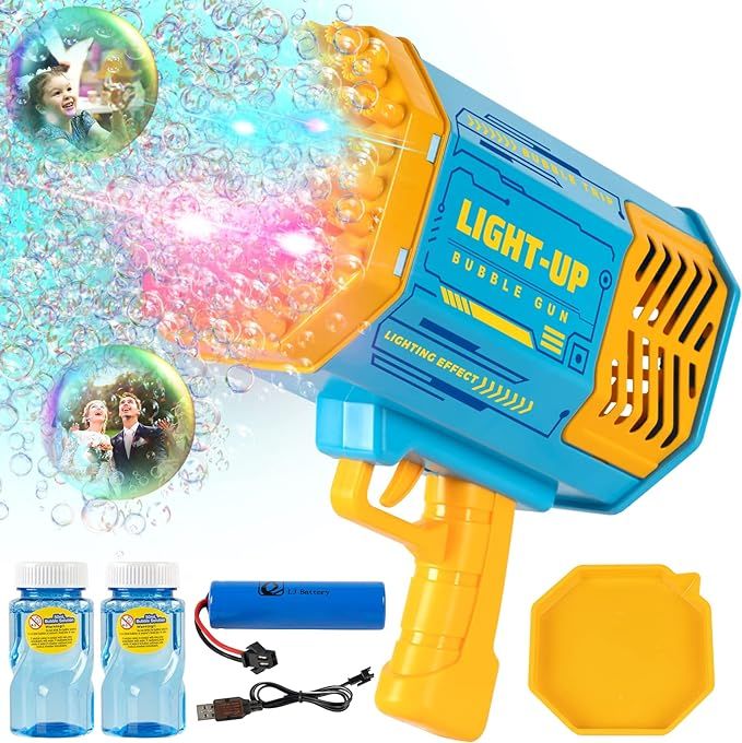 Bubble Machine Gun, 69 Holes Bubble Gun with Colorful Lights and 2 Bottles Bubble Solution, Bubbl... | Amazon (US)