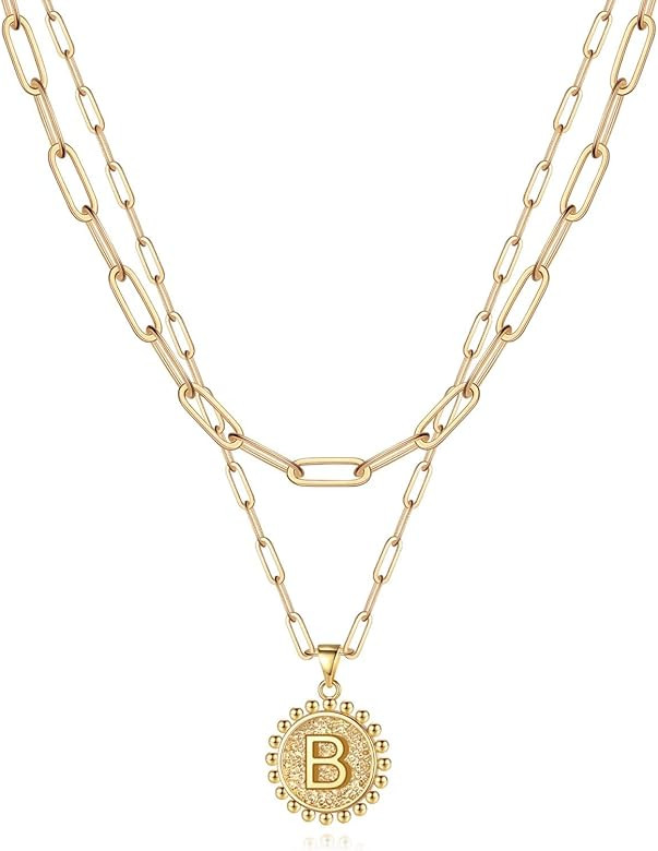 Yoosteel Gold Initial Necklaces for Women Girls, 14K Gold Plated Dainty Layering Paperclip Link C... | Amazon (US)