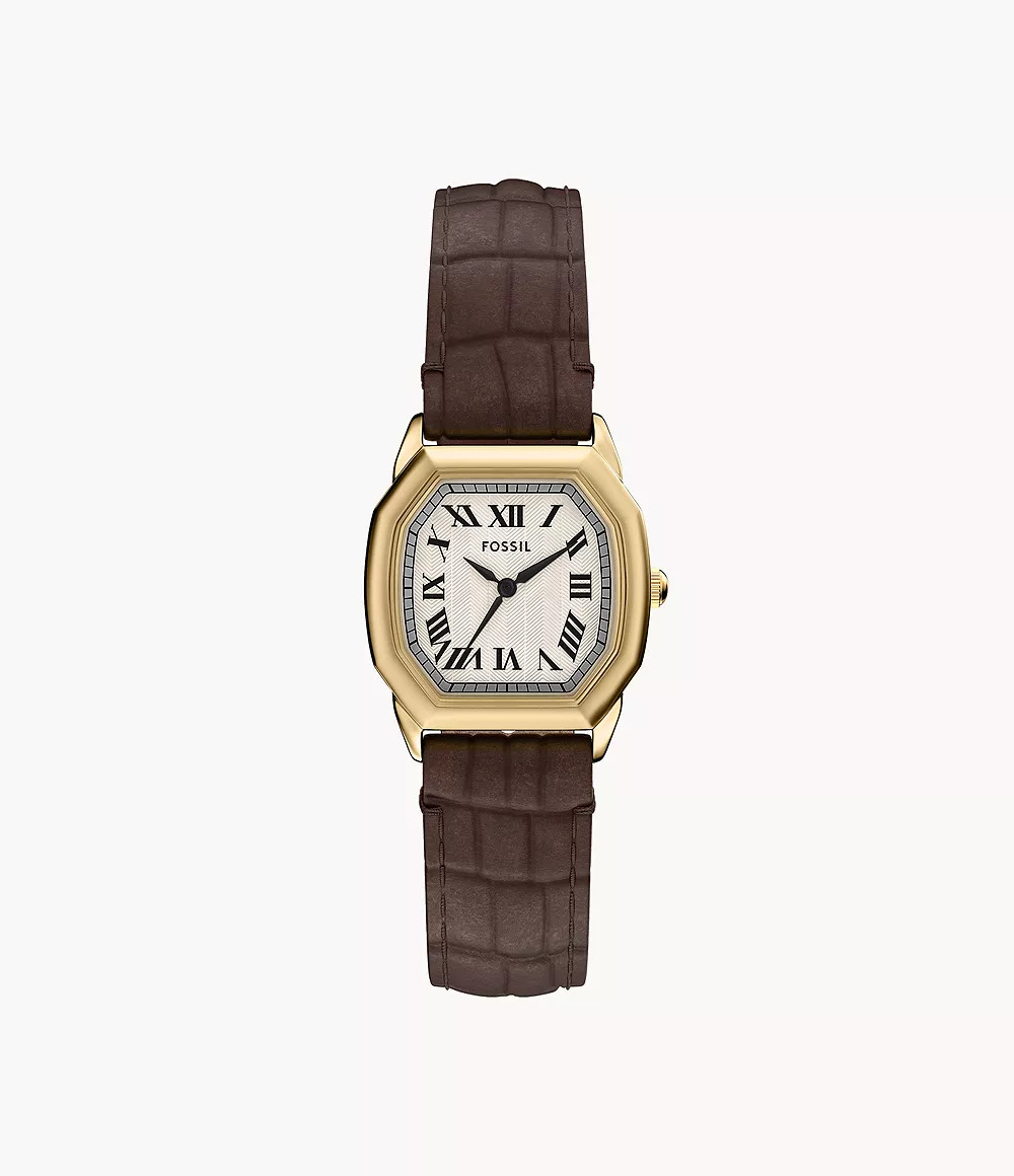 Harlow Three-Hand Brown Croco Leather Watch | Fossil (US)