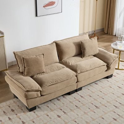 Modern 3-Seater Sofa, Khaki Comfy Deep Seat Corduroy Couch with Pillows, Upholstered for Living Room, Bedroom, Apartment or Office - Koiai | Target