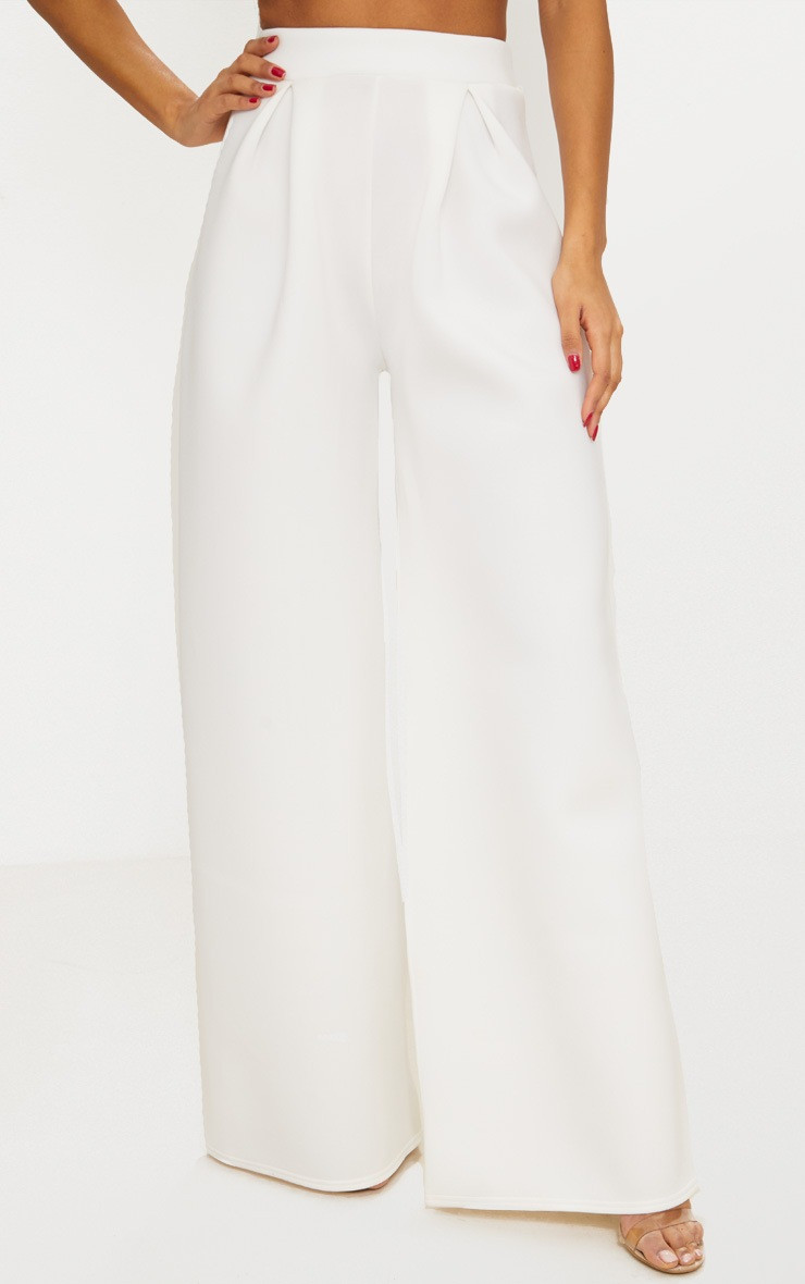 White Scuba Extreme Wide Leg Pants | PrettyLittleThing US